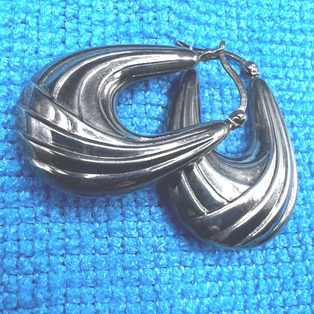 Sterling Silver 925 stamped Sculpted Hoop Earrings